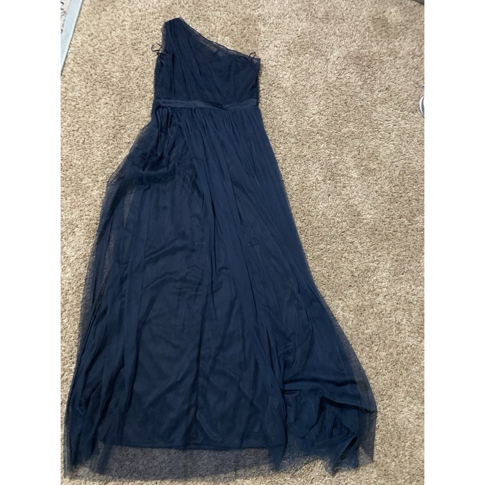 Anaya Navy Blue One Shoulder Maxi Dress With Waistband. Size 12